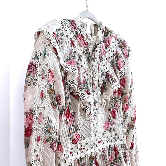 SOLD🎉ZIMMERMANN | US 10 | Honour Pintuck Floral Midi Long Sleeve Lace Dress - Picture 5 of 9